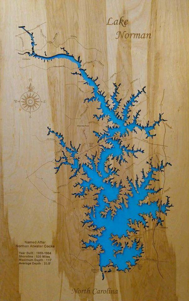 Lake Norman, NC - Laser Cut Wood Map!
