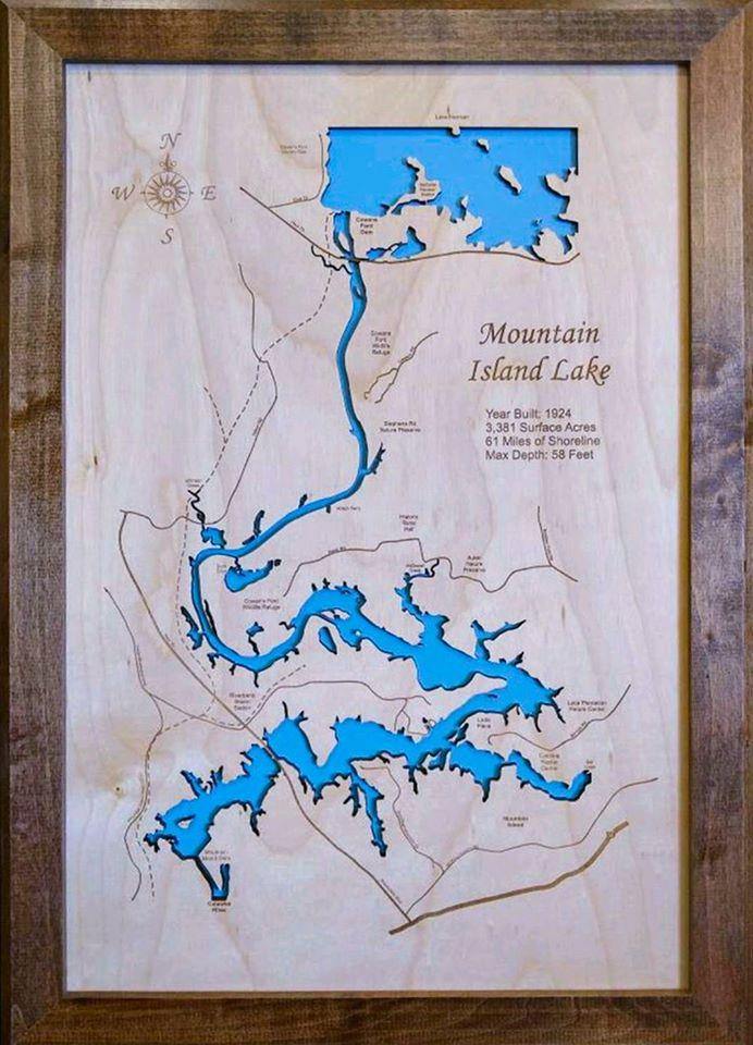 Mountain Island Lake, NC - Laser Cut Wood Map!| Personal Handcrafted