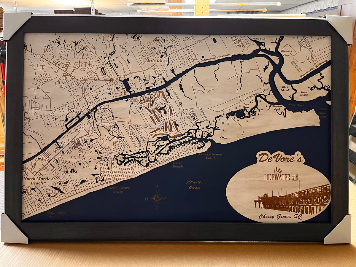 Cherry Grove, South Carolina, laser cut wood map Personal Handcrafted