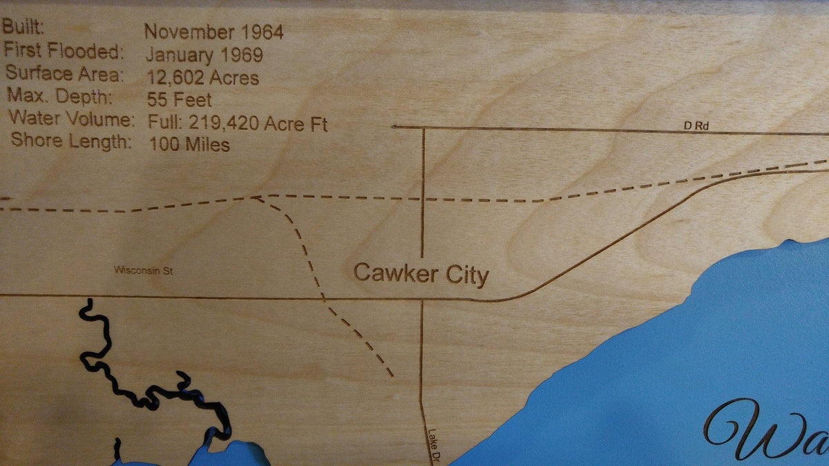 Waconda Lake, Kansas laser cut wood map Personal Handcrafted Displays