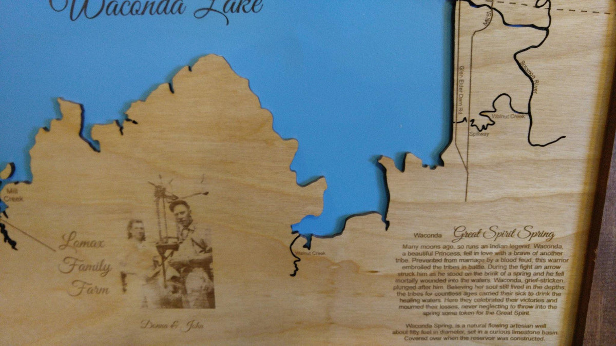 Waconda Lake, Kansas laser cut wood map Personal Handcrafted Displays