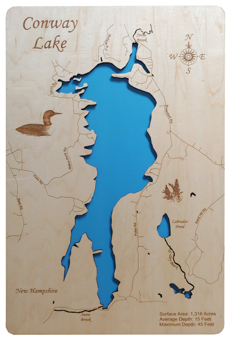 Conway Lake New Hampshire Laser Cut Wood Map Personal Handcrafted 1200x1200 