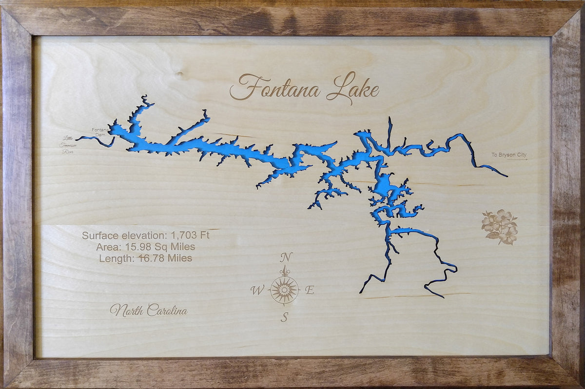 Fontana Lake, North Carolina - Laser Cut Wood Map| Personal