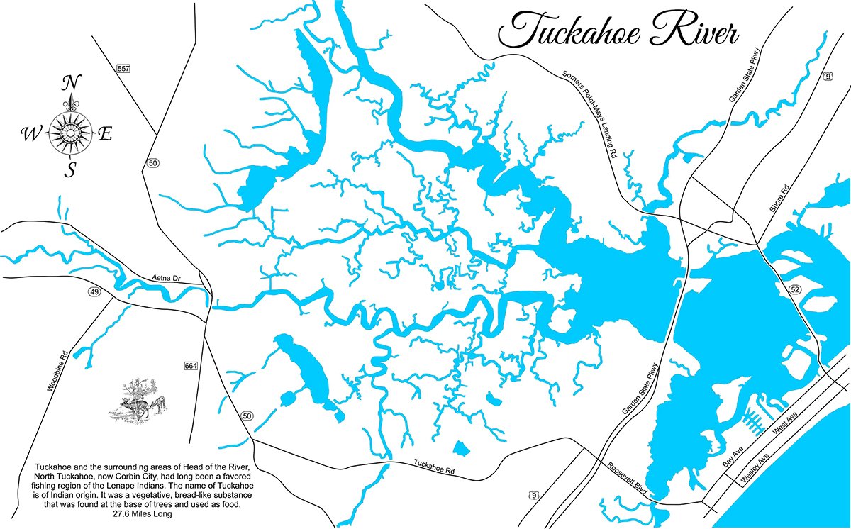 Tuckahoe River, New Jersey laser cut wood map Personal Handcrafted