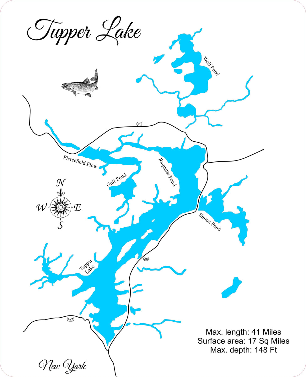 Tupper Lake, New York laser cut wood map Personal Handcrafted Displays