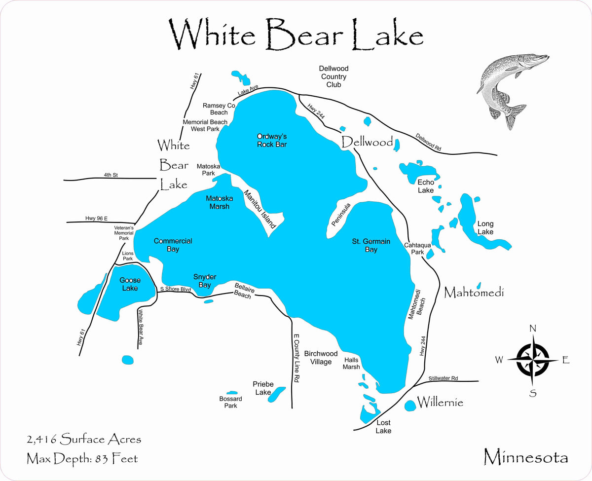 White Bear Lake, Minnesota, laser cut wood map Personal Handcrafted