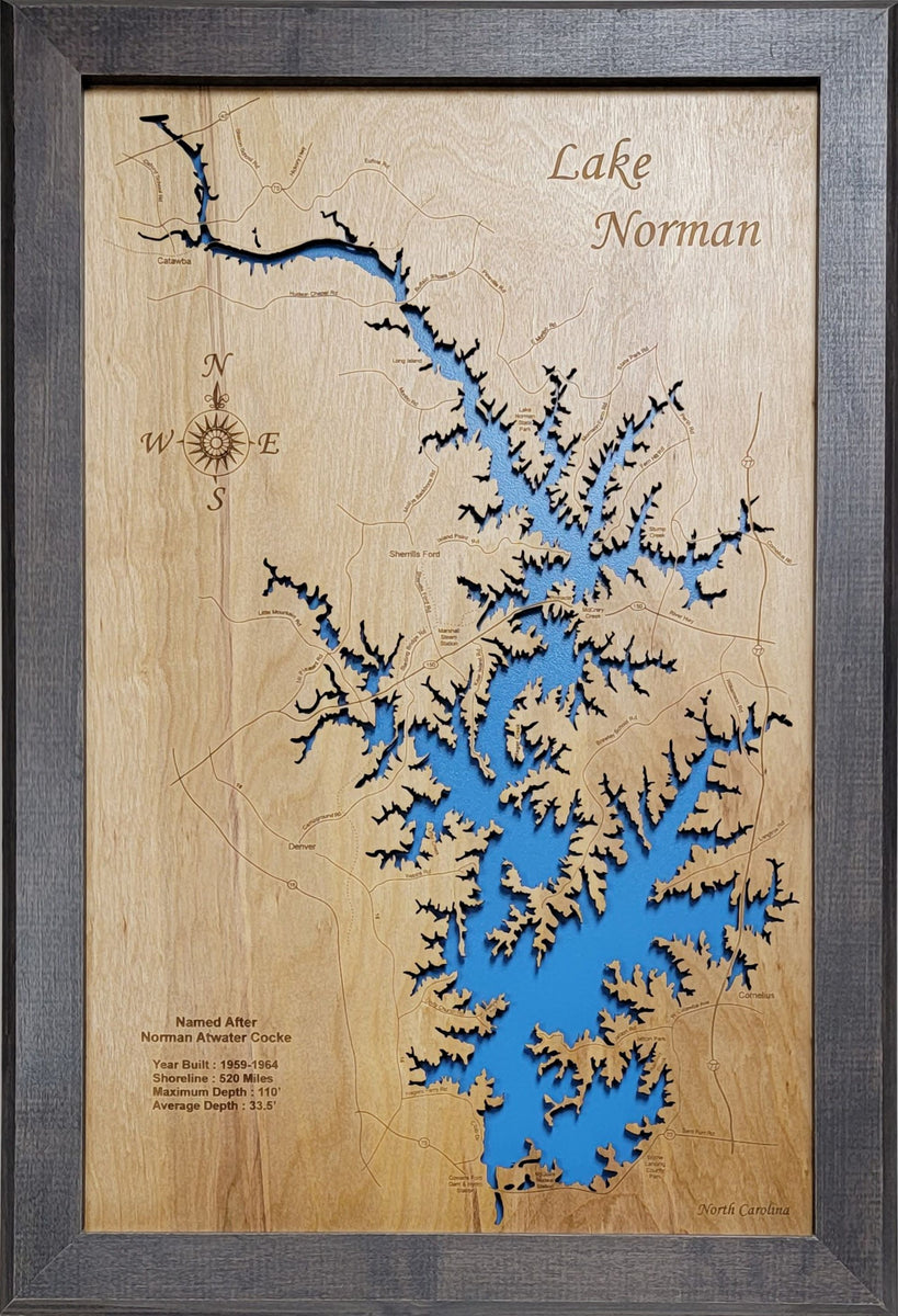 Lake Norman Map with Driftwood Frame| Personal Handcrafted Displays