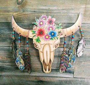 Bright, Colorful, DIY Bull Skull with Feathers