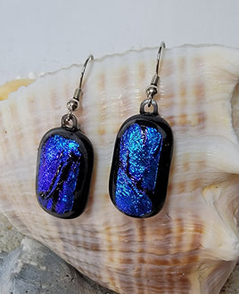 Midnight Blue Dichroic Glass Jewelry French Hook Earrings