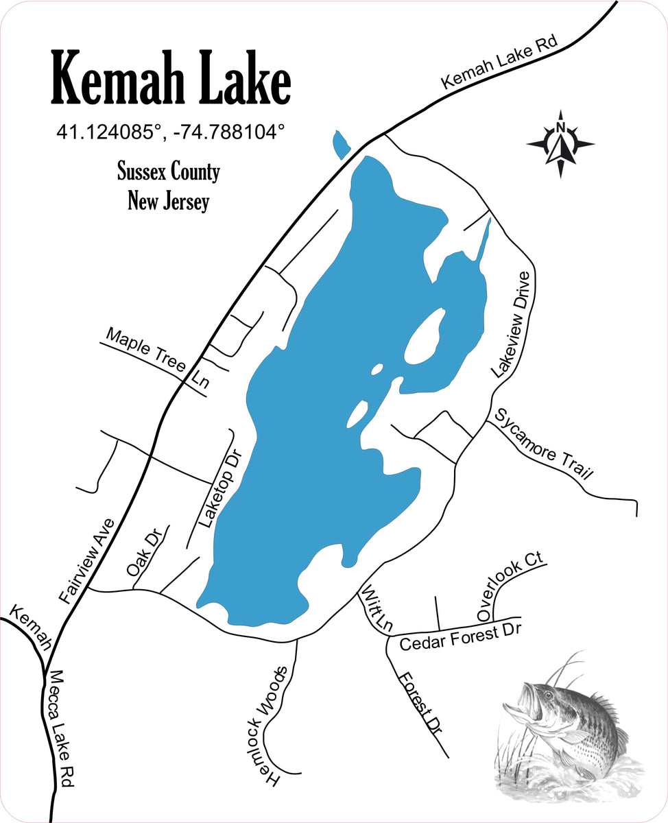 Kemah Lake NJ - Laser Cut Wood Map| Personal Handcrafted Displays