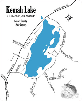 Kemah Lake NJ - Laser Cut Wood Map