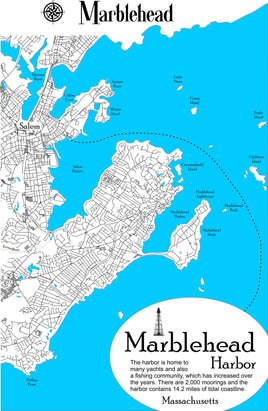 Marblehead Massachusetts Coastal Map - laser cut wood map