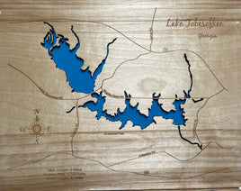 Lake Tobesafkee, Georgia - Laser Engraved Wood Map Overflow Sale Special