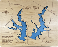 Lake Tyler, Texas - Laser Engraved Wood Map Overflow Sale Special