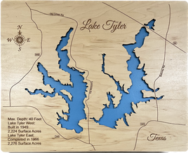 Lake Tyler, Texas - Laser Engraved Wood Map Overflow Sale Special