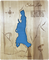 Silver Lake, New Hampshire - Laser Engraved Wood Map Overflow Sale Special