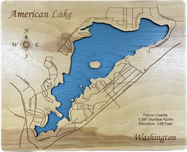 American Lake, Washington - Laser Engraved Wood Map Overflow Sale Special
