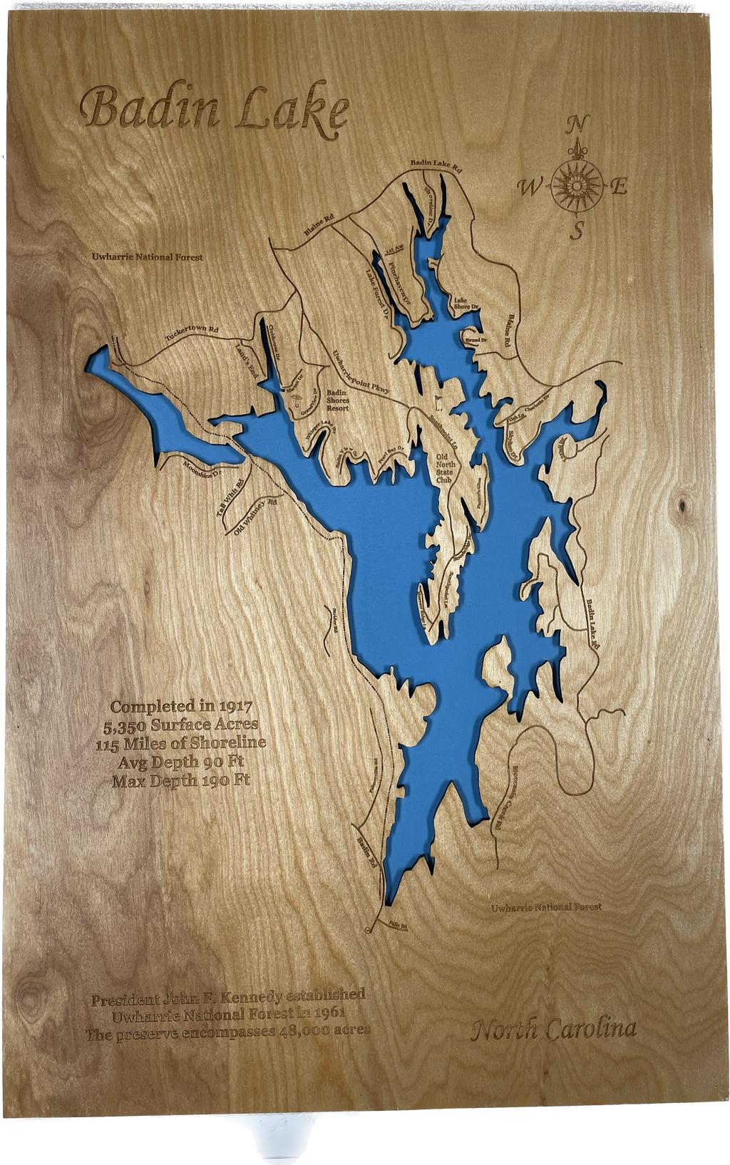 High Rock Lake, NC - Laser Cut Wood Map