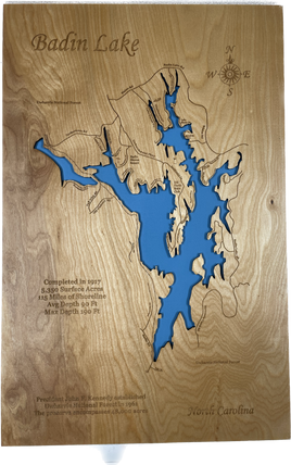 Badin Lake, North Carolina (DIY Frame) - Laser Engraved Wood Map Overflow Sale Special