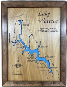 Lake Wateree, South Carolina - Laser Engraved Wood Map Overflow Sale Special
