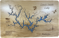 Lewis Smith Lake, Alabama - Laser Engraved Wood Map Overflow Sale Special