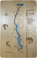 Sanford Lake, Michigan - Laser Engraved Wood Map Overflow Sale Special