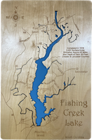 Fishing Creek Lake, South Carolina - Laser Engraved Wood Map Overflow Sale Special