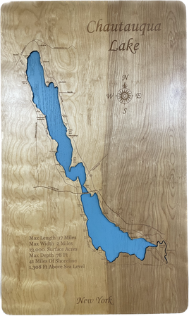 Chautauqua Lake, New York - Laser Engraved Wood Map Overflow Sale Special