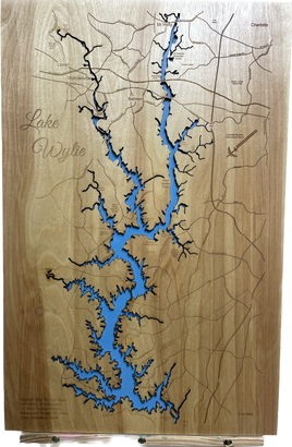Lake Wylie, NC & SC(DIY Frame) - Laser Engraved Wood Map Overflow Sale Special
