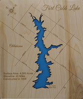 Fort Cobb Lake, Oklahoma - Laser Cut Wood Map