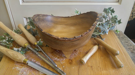 Hand Turned Yellow Camphor Decorative Bowl with Live Edge