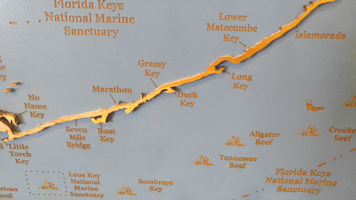 Florida Keys, laser cut wood map| Personal Handcrafted Displays