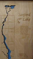 Sanford Lake, Michigan - laser cut wood map