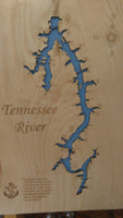 Tennessee River, Tennessee - laser cut wood map