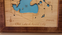 Clear Lake and Round Lake, IN - Laser Cut Wood Map