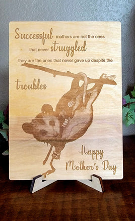 Mother's Day Never gave up Opossum laser engraved