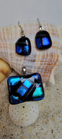 Blue and Black Dichroic Glass Jewelry Set