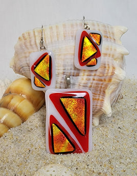 Red White Gold Dichroic Glass Jewelry Set