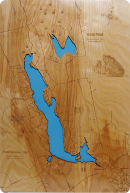 North Pond, Maine - Laser Cut Wood Map