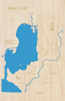 Agency Lake, Oregon - Laser Cut Wood Map