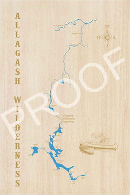 Allagash Wilderness Waterway, Maine, NH - Laser Cut Wood Map