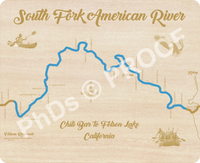 American River - South Fork - Laser Cut Wood Map