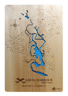 Aquia Harbour, VA - Laser Cut Wood Map