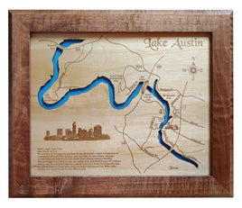 Lake Austin, Texas - Laser Cut Wood Map