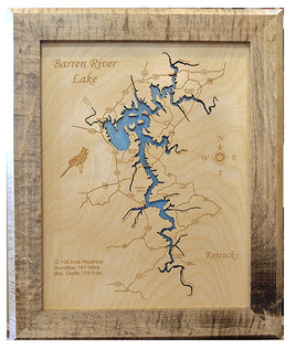 Barren River Lake, Kentucky - Laser Cut Wood Map