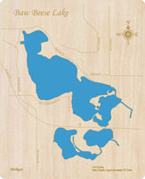 Baw Beese Lake, Michigan - Laser Cut Wood Map