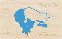 Beaufort Lake, Michigan - Laser Cut Wood Map