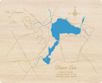 Beaver Lake, New Hampshire - Laser Cut Wood Map