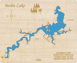 Berlin Lake, Ohio - Laser Cut Wood Map