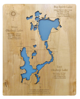 Big Spirit Lake, Iowa- Laser Cut Wood Map